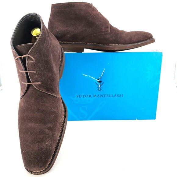 $500 Sutor Mantellassi Italian Men 11 Brown Suede Leather Dress Shoe Chukka Boot - Picture 1 of 13